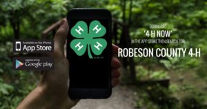 Phone with 4-H logo on screen and "Download 4-H Now App"