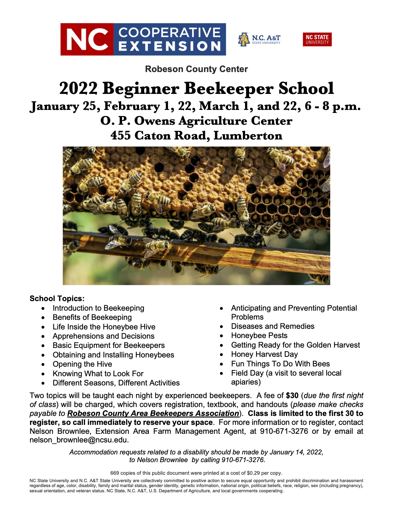 Flier for beekeeper school
