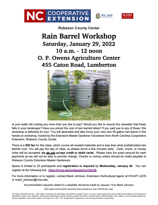 Rain Barrel Workshop informatino flier