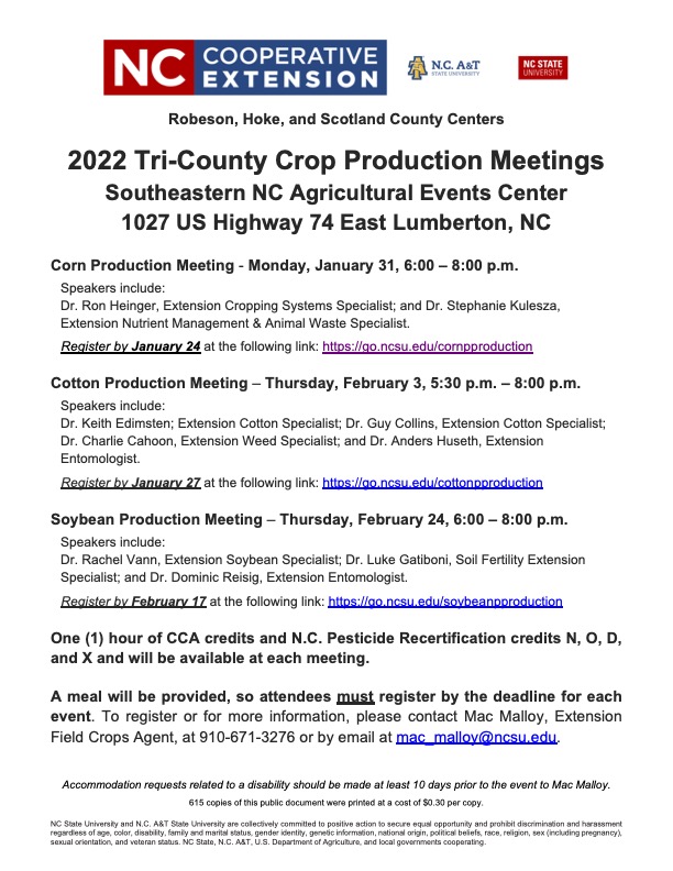 Information flier for Crop Production Meetings