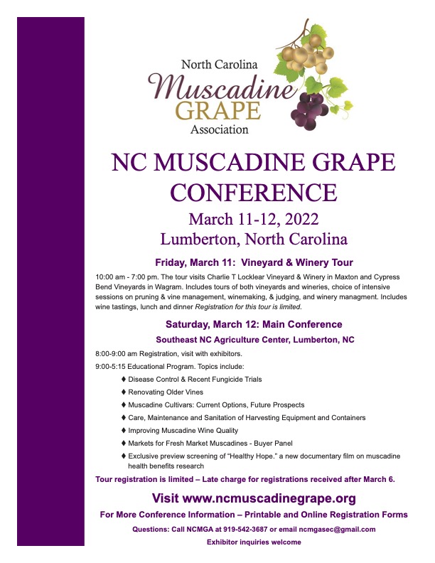 NC Muscadine Grape Conference flier advertising details of conference