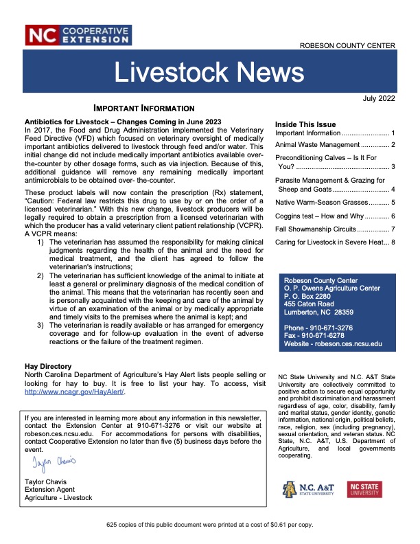 Cover Page for July 2022 Livestock Newsletter