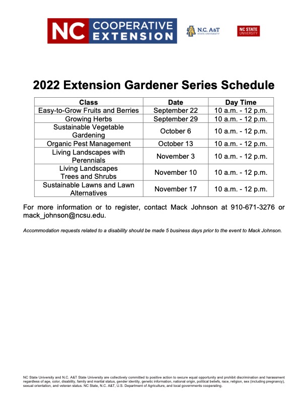 2022 Extension Gardener Series Schedule.