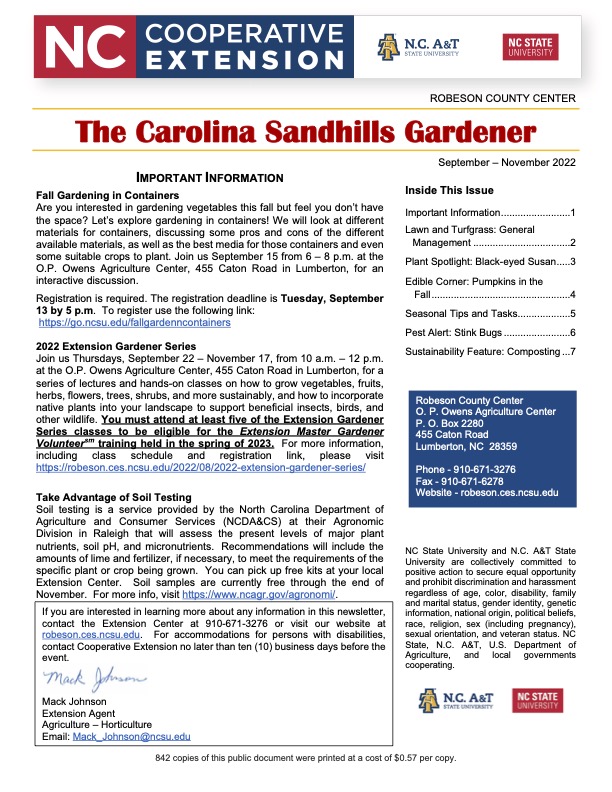 Sept-Nov 2022 Horticulture Newsletter cover page