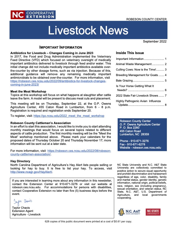 Cover page of Sept 2022 Livestock Newsletter
