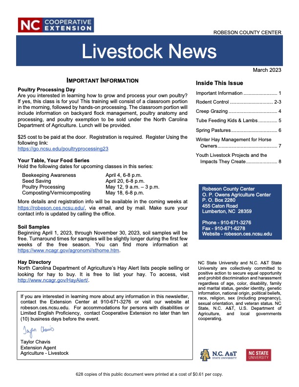 Cover page of March 2023 Livestock Newsletter