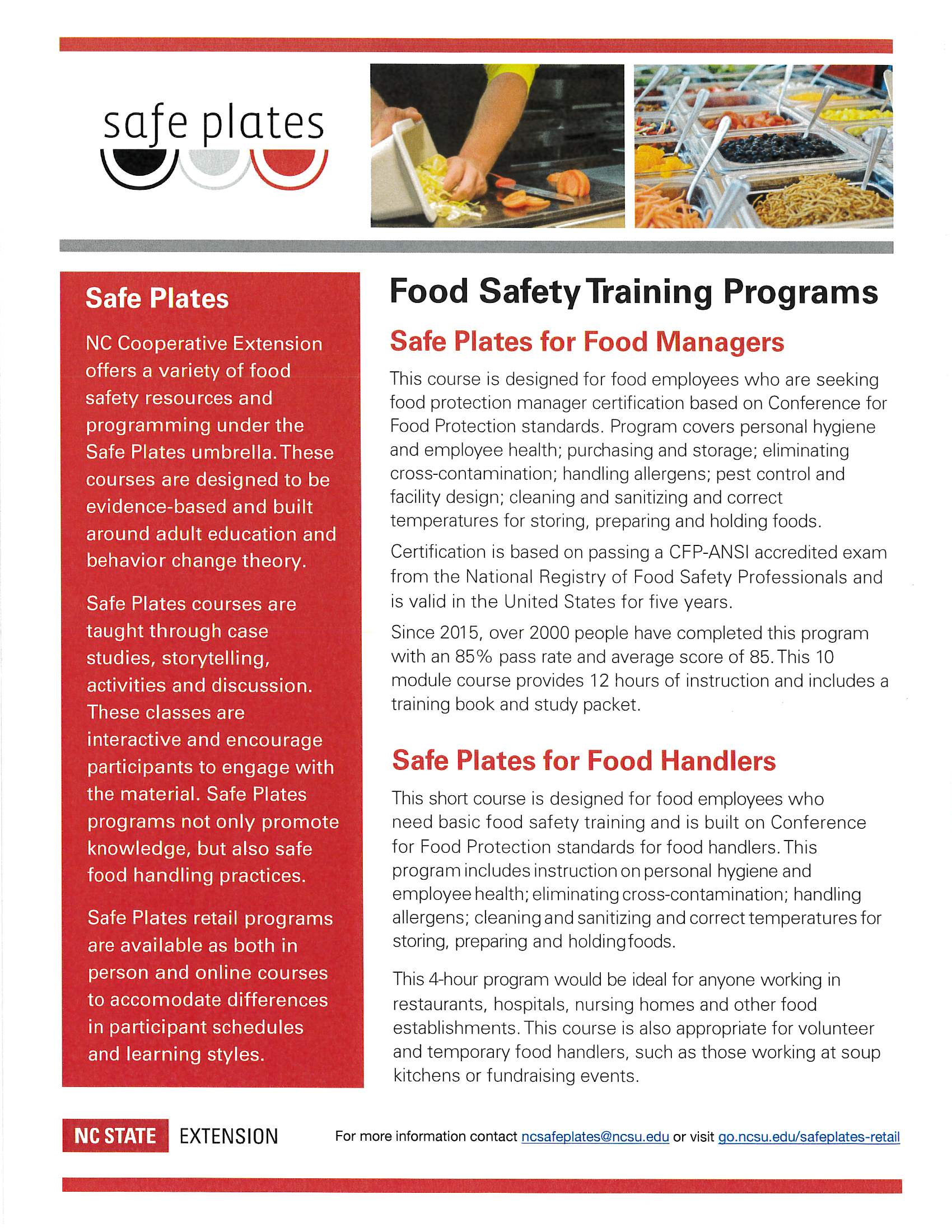 Food Safety Training Programs, Safe Plates for Food Managers, Safe Plates for Food Handlers