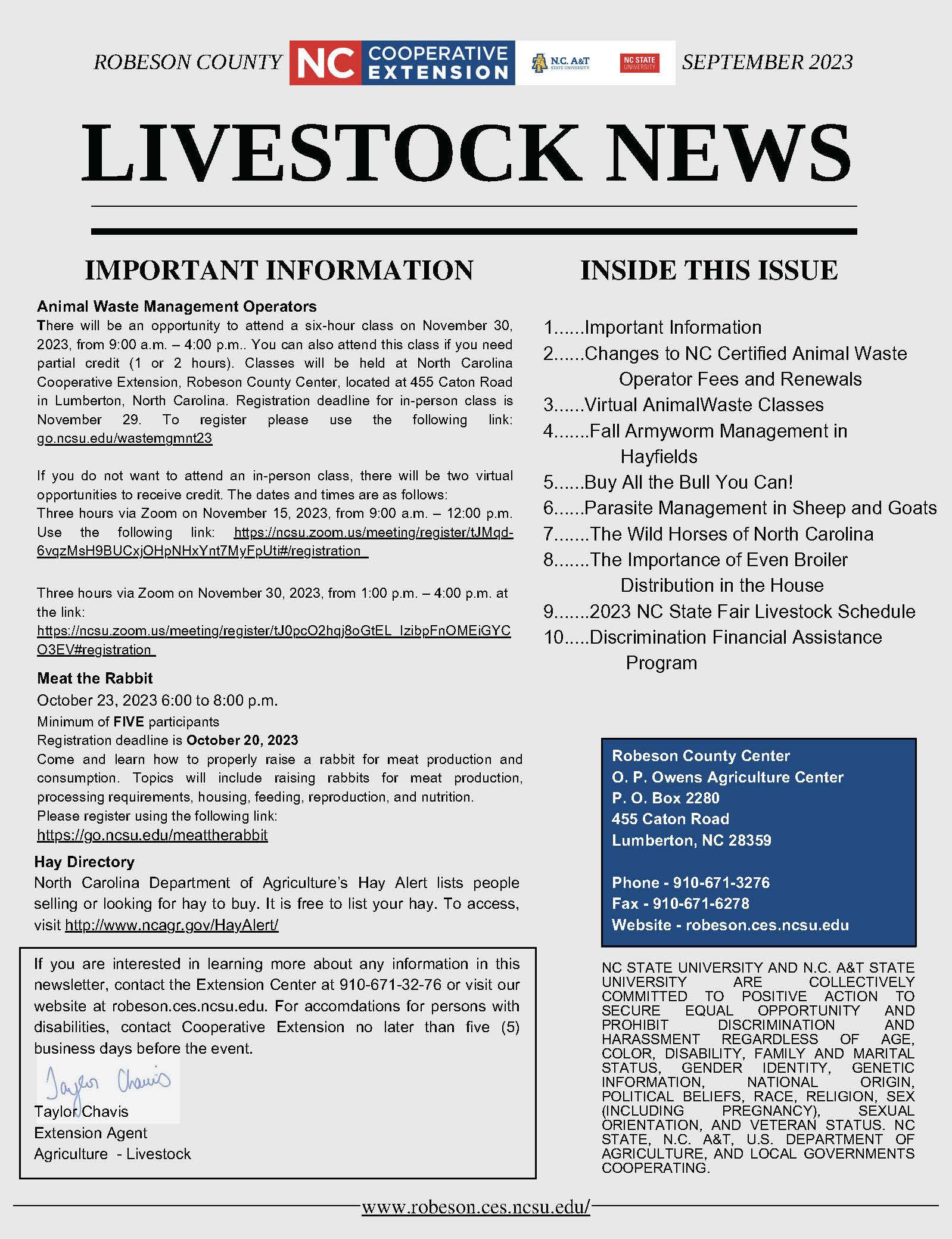 Cover page of fall 23 Livestock Newsletter