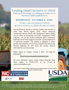 Cover photo for “Linking Small Farmers to USDA”   Outreach Meeting on Linking Resources to Farmers and Landowners