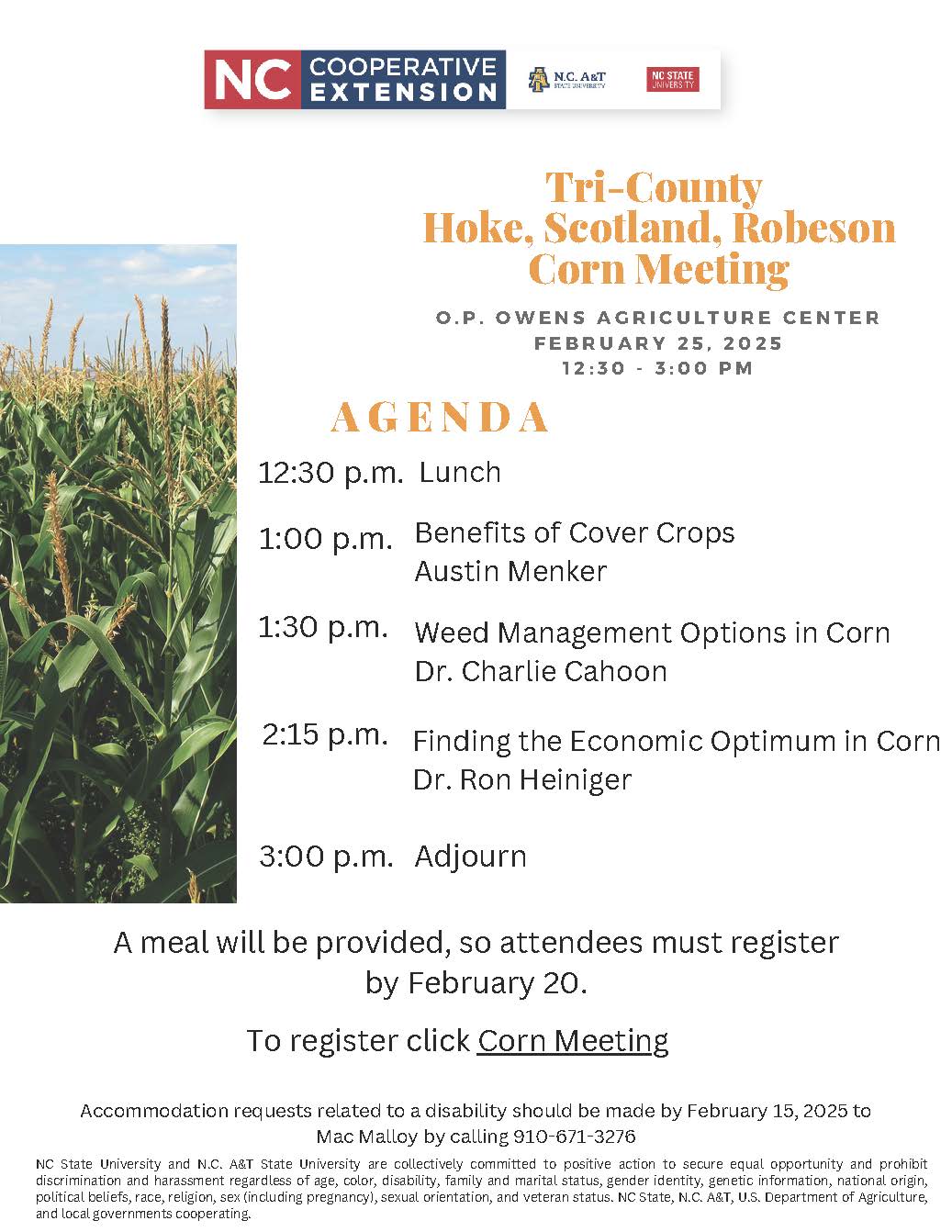 Tri-County (Hoke, Scotland, Robeson) Corn Meeting